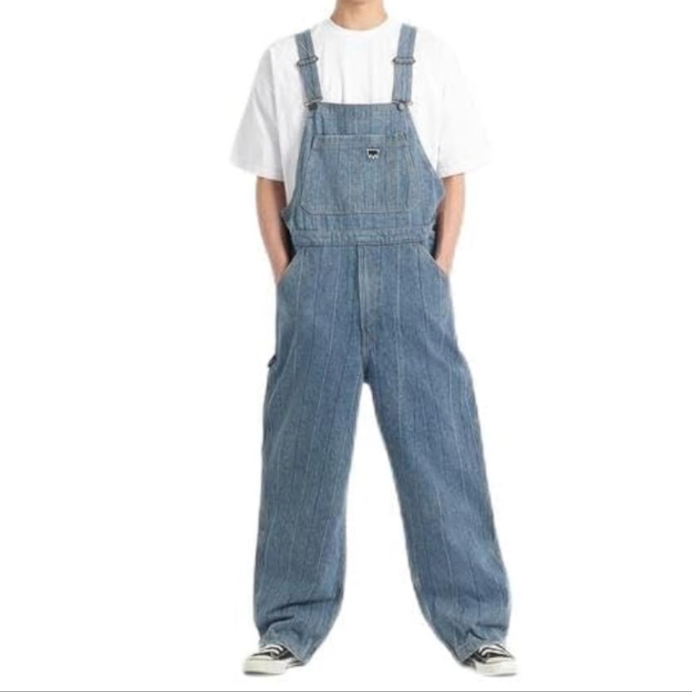 Levi's retro styled denim overal off blue striped large